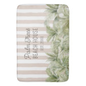 トロピカルパームツリーズベージュストライプビーチハウス バスマット (正面縦)