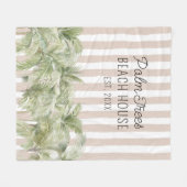 トロピカルパームツリーズベージュストライプビーチハウス フリースブランケット (正面(横))