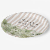 トロピカルパームツリーズベージュストライプビーチハウス ペーパープレート (アングル)