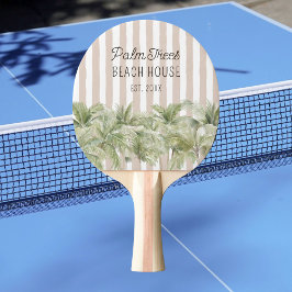 トロピカルパームツリーズベージュストライプビーチハウス 卓球ラケット