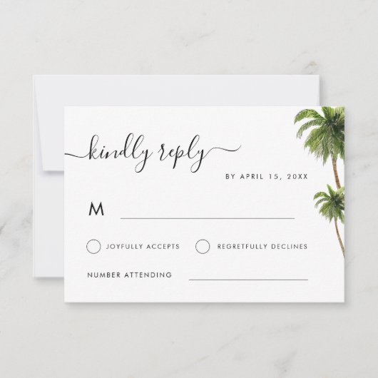 トロピカルパームツリーズボホビーチデスティネーション結婚式 出欠カード (正面)