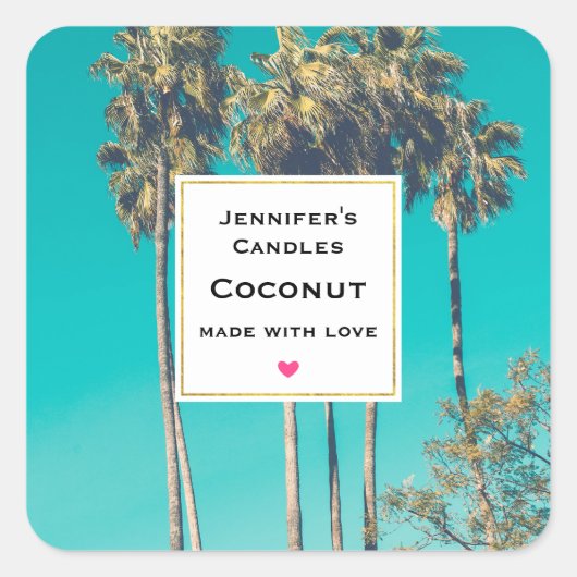 トロピカルパームツリーズレトロキャンドルクラフト スクエアシール (正面)
