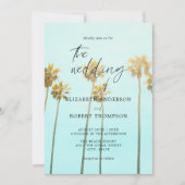 トロピカルパームツリーズレトロ沿岸ビーチ結婚式 招待状 (正面)