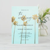 トロピカルパームツリーズレトロ沿岸ビーチ結婚式 招待状 (スタンド正面)