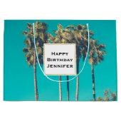 トロピカルパームツリーズレトロ誕生日 ラージペーパーバッグ (正面)