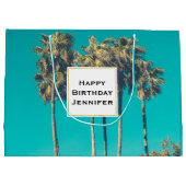 トロピカルパームツリーズレトロ誕生日 ラージペーパーバッグ (裏面)