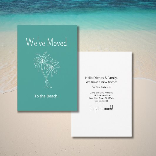 トロピカルパームツリーズ引っ越しましたティール（緑がかった色）グリーンムービング 案内状