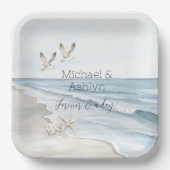 トロピカルパームツリーズ海ビーチ結婚式 ペーパープレート (正面)