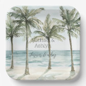 トロピカルパームツリーズ海ビーチ結婚式 ペーパープレート (正面)