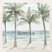 トロピカルパームツリーズ海ビーチ ガラスコースター (正面)