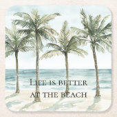 トロピカルパームツリーズ海ビーチ スクエアペーパーコースター (正面)
