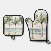 トロピカルパームツリーズ海ビーチ 鍋つかみ&鍋敷きセット (正面)