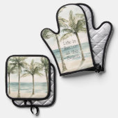 トロピカルパームツリーズ海ビーチ 鍋つかみ&鍋敷きセット (正面/裏面)