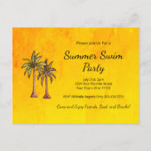 トロピカルパームツリーズ金ゴールドサマースイムプールパーティー インビテーションポストカード (正面)