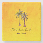 トロピカルパームツリーズ金ゴールドビーチファミリーパーソナライズされた ストーンコースター (正面)