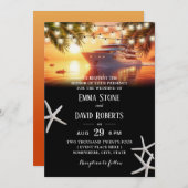 トロピカルパームツリーズ&ヨットサンセットビーチ結婚式 招待状 (正面/裏面)