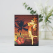 トロピカルパームツリートーテムポールハワイアンガールアロハ ポストカード (スタンド正面)