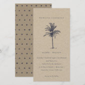 トロピカルパームツリーネイビークラフトウェディング招待 サンキューカード (正面/裏面)