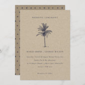 トロピカルパームツリーネイビークラフトウェディング招待 サンキューカード (正面/裏面)