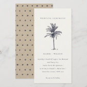 トロピカルパームツリーネイビークラフトウェディング招待 サンキューカード (正面/裏面)