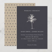 トロピカルパームツリーネイビークラフトウェディング招待 サンキューカード (正面/裏面)