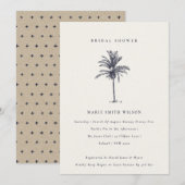 トロピカルパームツリーネイビークラフトブライダルシャワー招待状 サンキューカード (正面/裏面)