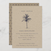 トロピカルパームツリーネイビークラフトベビーシャワー招待状 サンキューカード (正面/裏面)