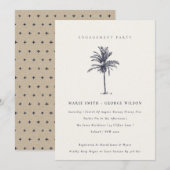 トロピカルパームツリーネイビークラフト婚約招待状 サンキューカード (正面/裏面)