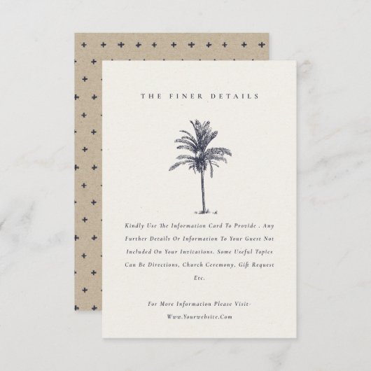 トロピカルパームツリーネイビークラフト結婚ズ詳細 エンクロージャーカード (正面/裏面)
