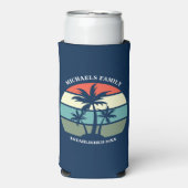 トロピカルパームツリーネイビーブルーサンセットビーチ スリム缶クーラー (Seltzer正面)