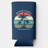 トロピカルパームツリーネイビーブルーサンセットビーチ スリム缶クーラー (裏面)