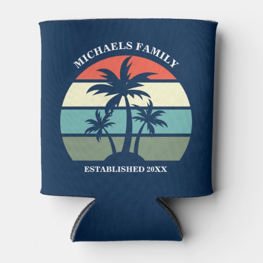 トロピカルパームツリーネイビーブルーサンセットビーチ 缶クーラー (正面)
