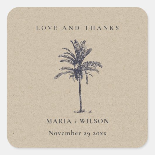 トロピカルパームツリーネイビー結婚クラフト感謝していズ スクエアシール (正面)