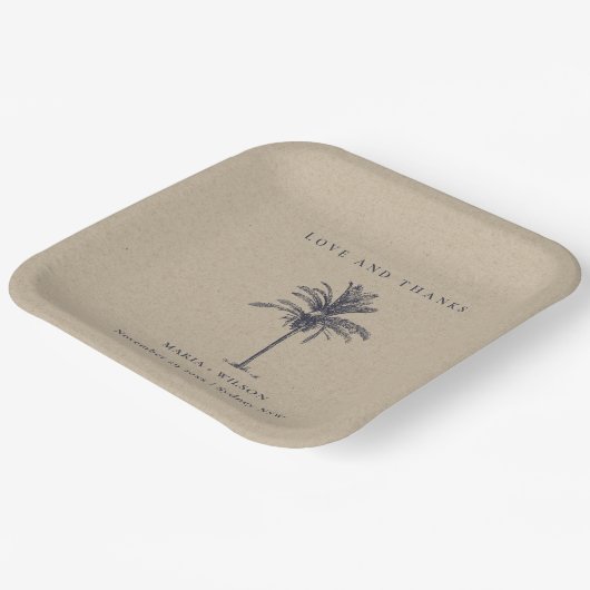 トロピカルパームツリーネイビー結婚クラフト感謝していズ ペーパープレート (傾斜あり)