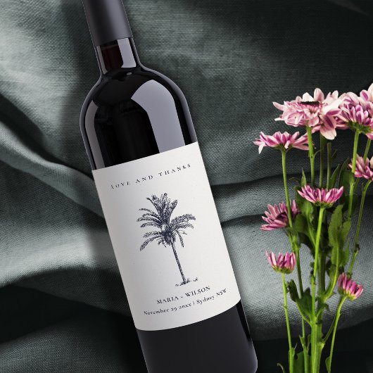 トロピカルパームツリーネイビー結婚クラフト感謝していズ ワインラベル