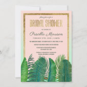 トロピカルパームツリーバナナリーフ金ゴールドブライダルシャワー 招待状 (正面)
