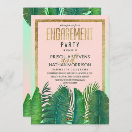 トロピカルパームツリーバナナリーフ金ゴールド婚約 招待状