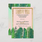 トロピカルパームツリーバナナリーフ金ゴールド結婚ズ サンキューカード (正面/裏面)