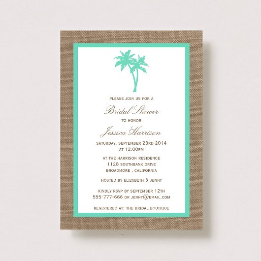 トロピカルパームツリーバーラップビーチブライダルシャワー 招待状