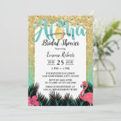 トロピカルパームツリーパイナップル金ゴールドブライダルシャワー 招待状 (スタンド正面)