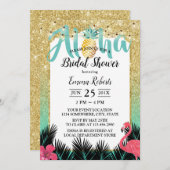 トロピカルパームツリーパイナップル金ゴールドブライダルシャワー 招待状 (正面/裏面)