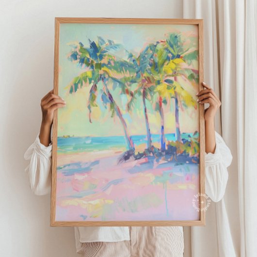 トロピカルパームツリーパステルコースタルウォールアート ポスター