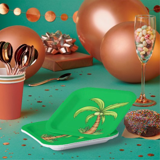 トロピカルパームツリービーチアンドアイランドビベス ペーパープレート