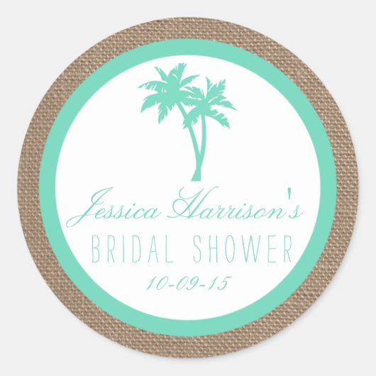 トロピカルパームツリービーチブライダルシャワーシール ラウンドシール (正面)