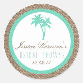 トロピカルパームツリービーチブライダルシャワーシール ラウンドシール