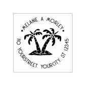 トロピカルパームツリービーチラウンドネームアドレス#2 ラバースタンプ (インプリント)