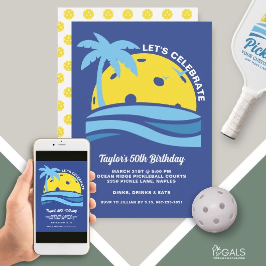 トロピカルパームツリービーチ海ピックボールパーティー 招待状