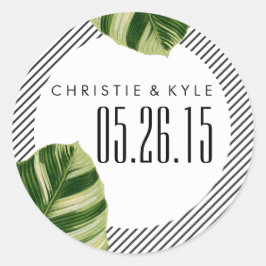 トロピカルパームツリービーチ結婚式シール ラウンドシール