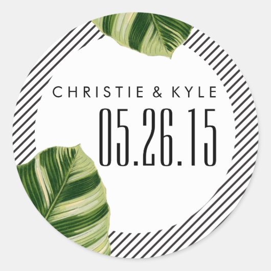 トロピカルパームツリービーチ結婚式シール ラウンドシール (正面)