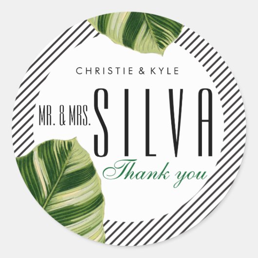 トロピカルパームツリービーチ結婚式フェイスステッカー ラウンドシール (正面)